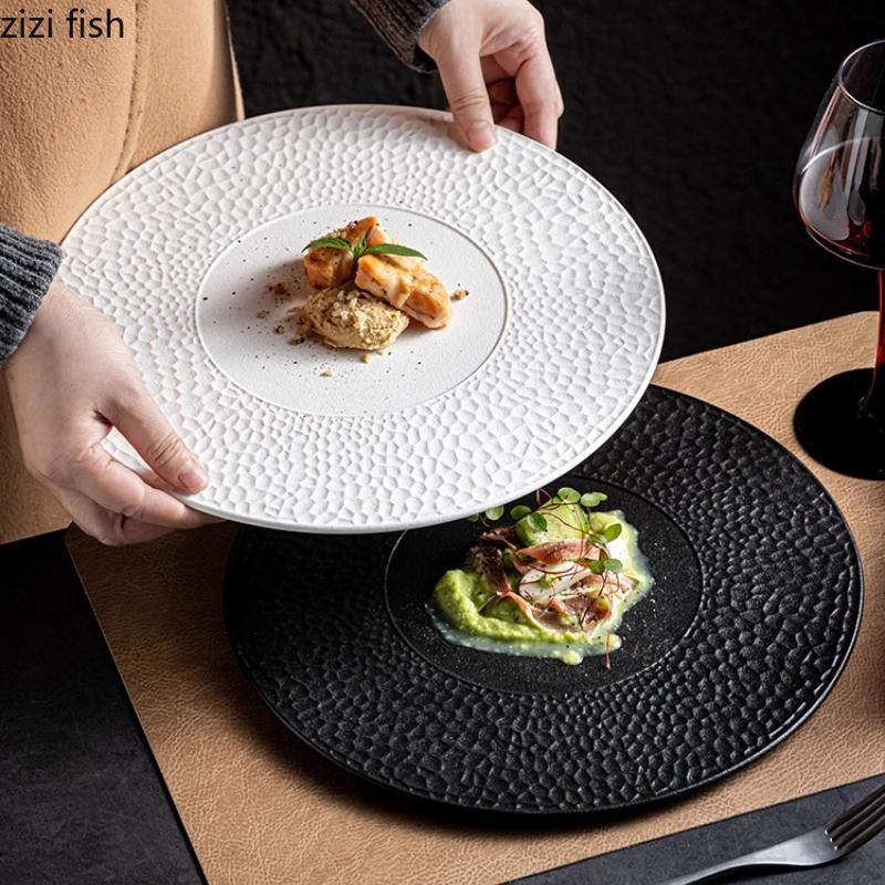 Circular Ceramic Flat Plate Western Style Steak Plate Dining Plates Pasta Dish Sashimi Plates Dessert Bowl Fruit Dish Salad Bowl