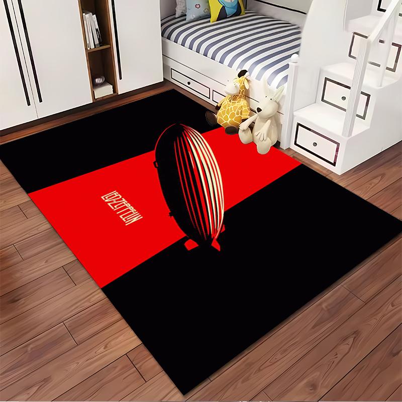 Zeppelin Graphic Red & Black Design Non-slip rug suitable for living room and bedroom sofas.