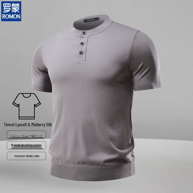 ROMON Men s Silk Blend Casual Short Sleeve T-shirt L
