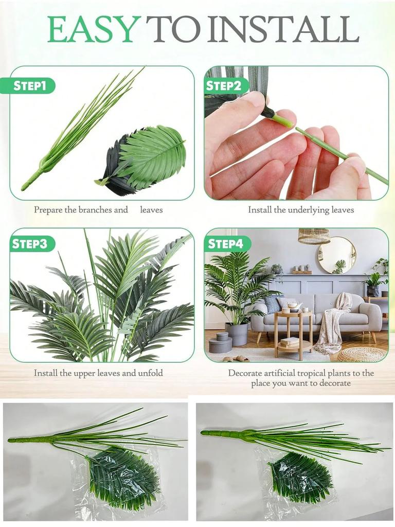 60-120cm Große Künstliche Palme Tropische Falsche Pflanzen Grüne Plastik-Palmblätter Großer Monstera Baumzweig für Heim-Gartendekor