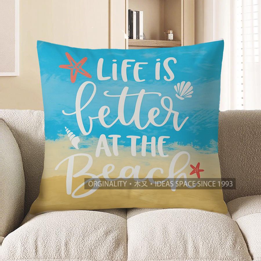 

Home Decor Beach Bicycle Sign Beach Bar Pillow Cover Pattern Cushion Cover Suitable for Sofa Bedroom Car Pillow Cover 40x40cm