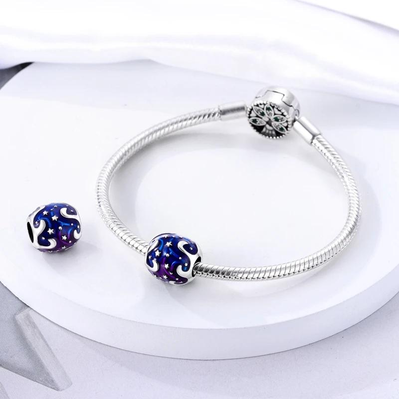 Authentic Charm Bead Charms Copper Romantic Blue Starry River Stars Bead Charms Compatible With Charm Bead Charms Plata Bracelets Ideal For Women Wome