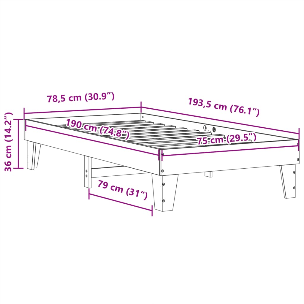 Solid Wood Bed without Mattress Wax Brown 75 x 190 cm Pine Wood