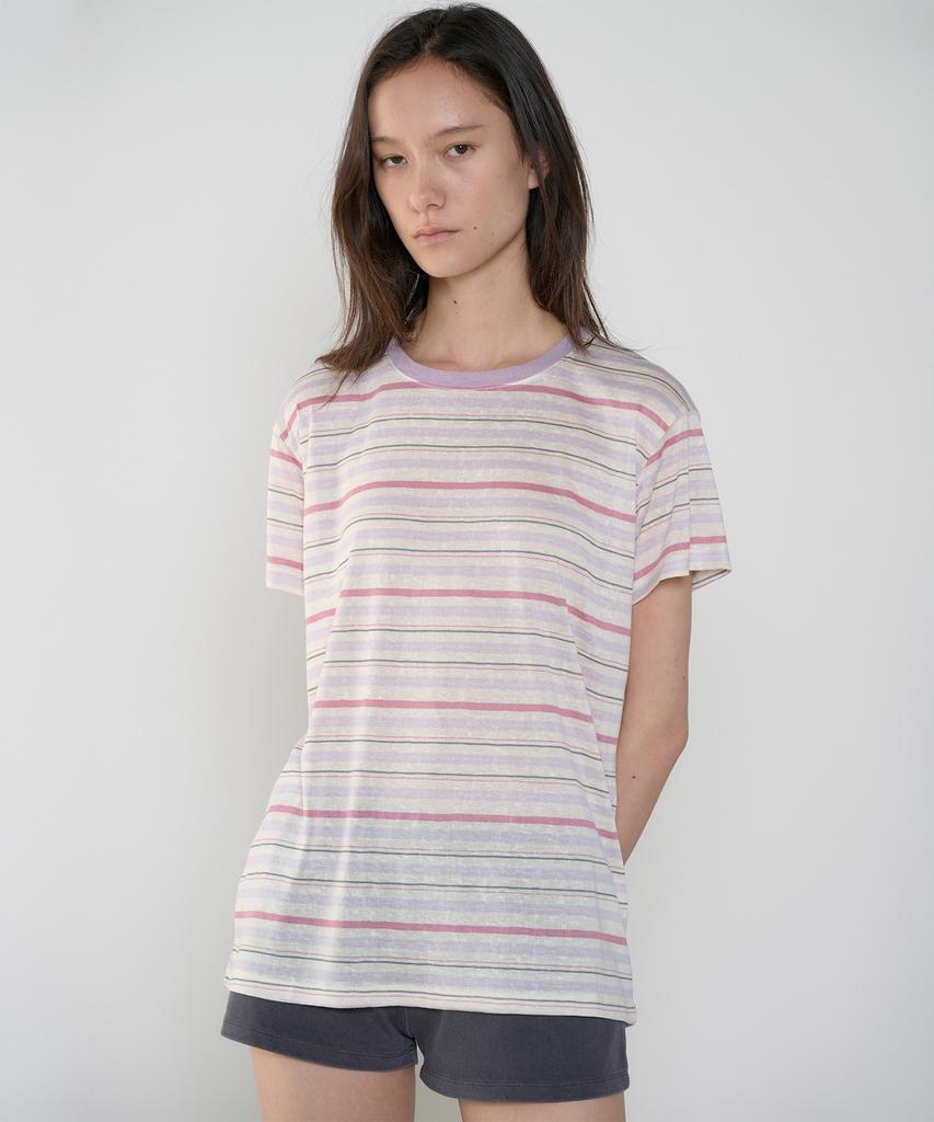 Jeonggamseutyudio Rayon Blend Stripe Tee_3 Color
