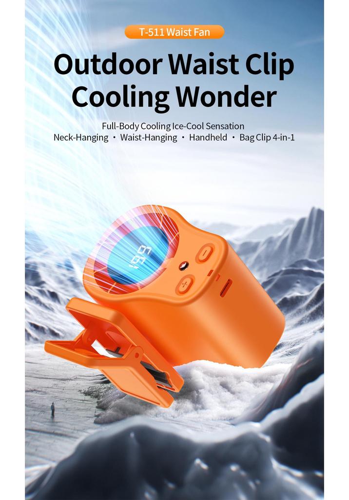 Portable USB Waist Fan with Digital Display - Large Capacity, Versatile, Mini Outdoor Neck-Hanging Design