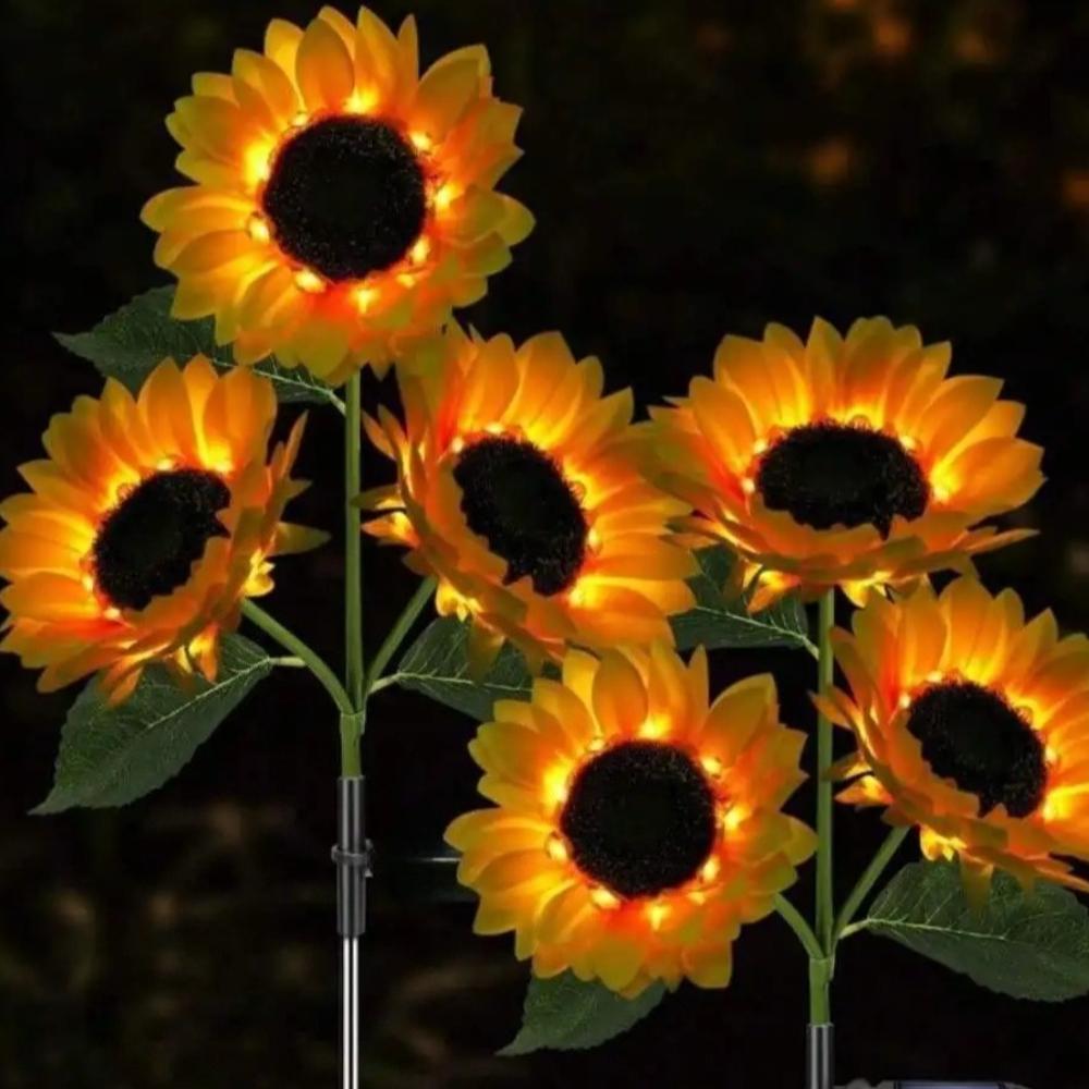 1pc Solar Sunflower Lights 3 Head Garden Stake Outdoor Decorative Waterproof LED Landscape Lights for Patio, Garden, Yard