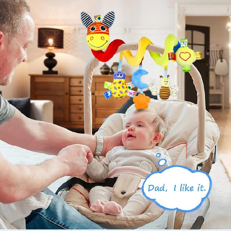 Cartoon Plush Bed Bell Crib Mobile Colorful Animal Spirals Activity Toy for Baby Sensory Visual Auditory Development