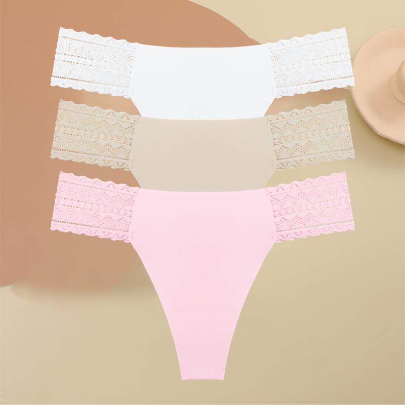 3Pcs Seamless Women Panties Sexy Lace G-string Hollow Out Waist Underwear for Female Solid Thongs Low Rise Lingerie S-XL
