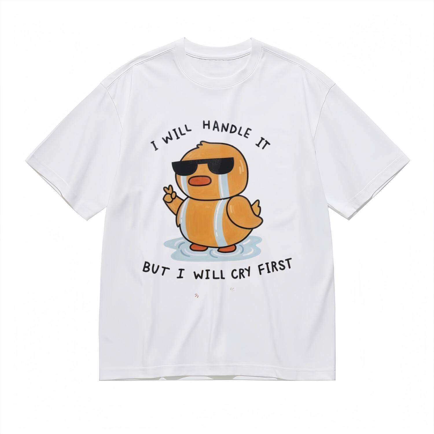 Women s Classic T-Shirt Mens Womens Tees Top Cartoon Duck Teary-Eyed Graphic with Blue Splash Accent L