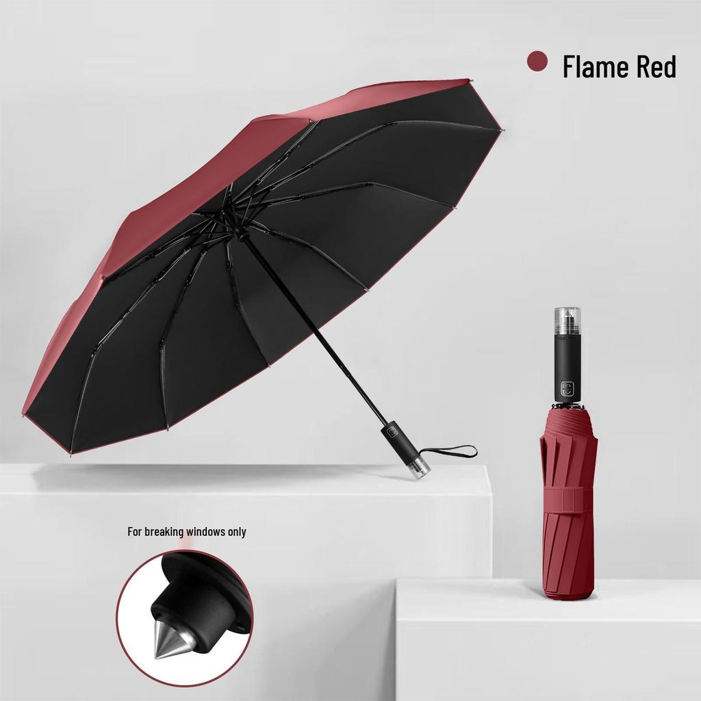 Automatic Folding Umbrella: Men's Sun & Rain Shield with Safety Window Breaker