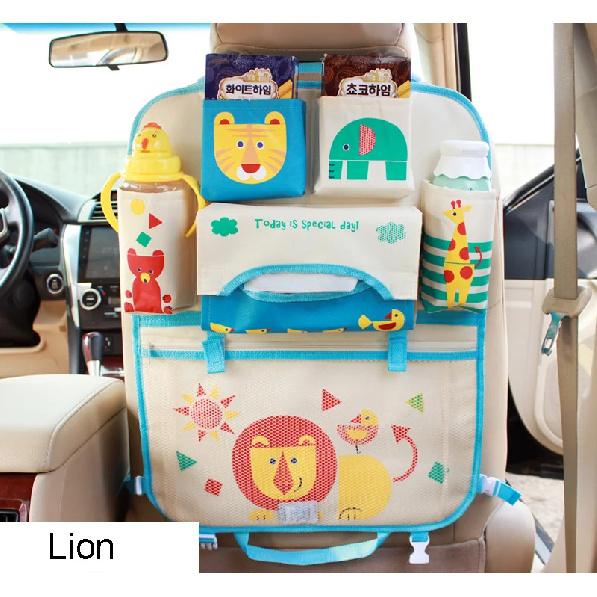 Cute Cartoon Lion Car Organizer Seat Back Storage Bag Hanging Stowing Tidying Baby Kids Travel Universal Auto Multi-pocket Bag