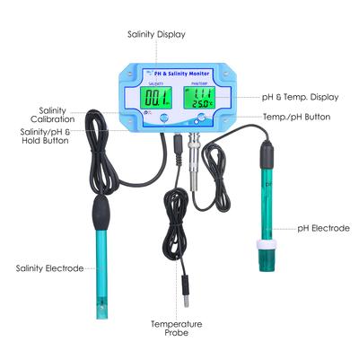 Monitor 3 in 1 PH/Salinità/TEMP della qualità dell'acqua Monitor multifunzione per pH e salinità