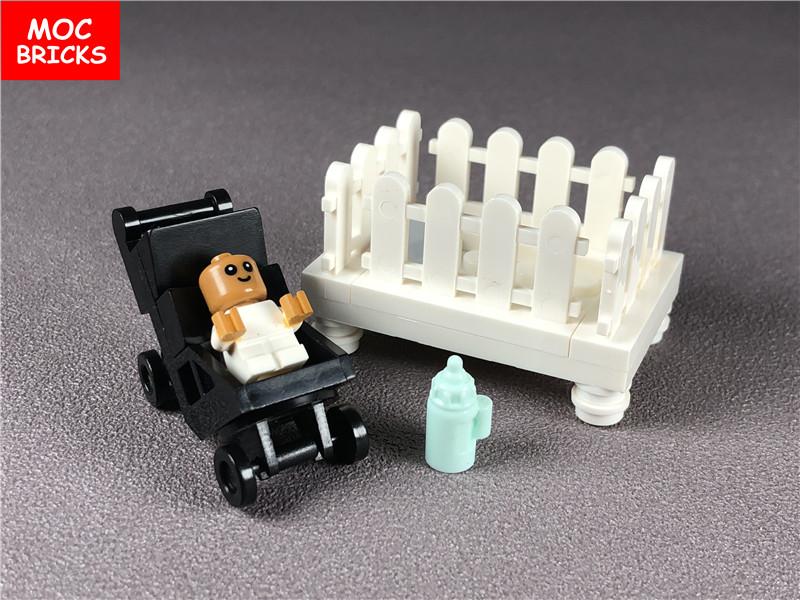 Set  MOC Bricks DIY Cradle Set Small Baby carriage crib figure Educational building Blocks toys for KIDS Dolls Xmas Gifts