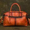 Johnature Echtes Leder Handtasche Retro Volltonfarbe Große Kapazität Damen Tasche Vielseitige Schulter Umhängetaschen