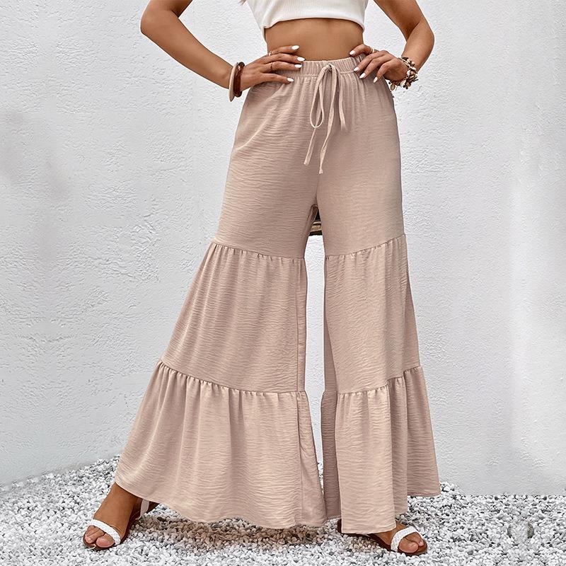 Women's New Summer Casual Elasticated Trousers High Waist Splicing Flared Trousers
