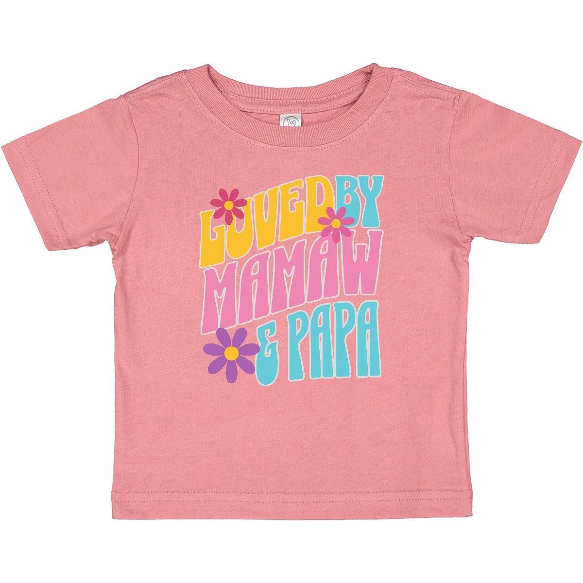 Inktastic Mamaw And Papaw Retro Flowered Baby T-Shirt Papa Grandchild Grandkids 100