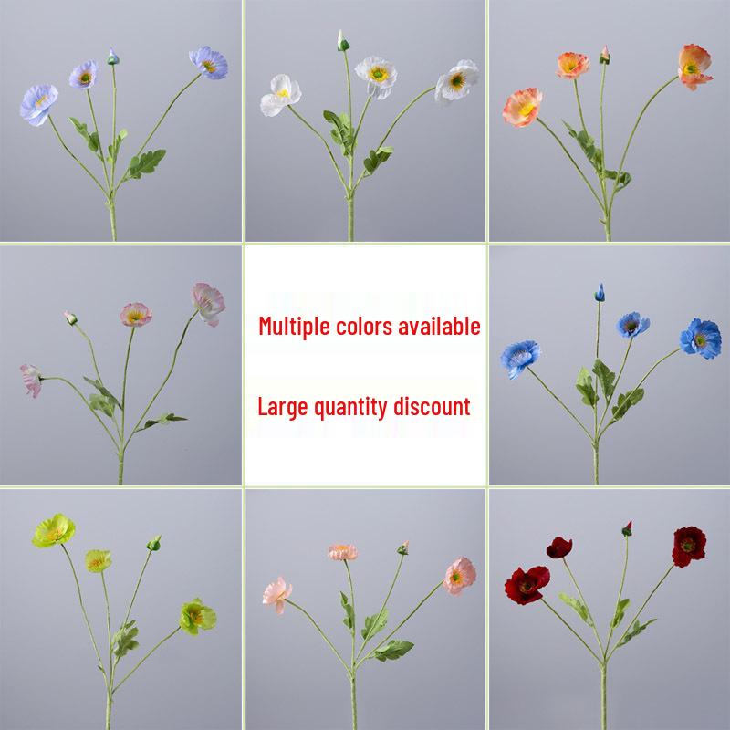 Poppy Artificial Flower Arrangement for Weddings and Home Decor - Silk, Flocked, Fake Ornament.
