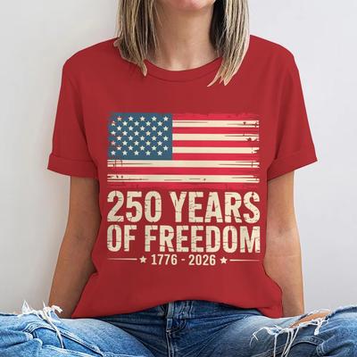 250 Years of Freedom 1776 2026 T Shirt Women Vintage US Flag Graphic Tee Casual Short Sleeve 4Th of July 250Th Anniversary Top