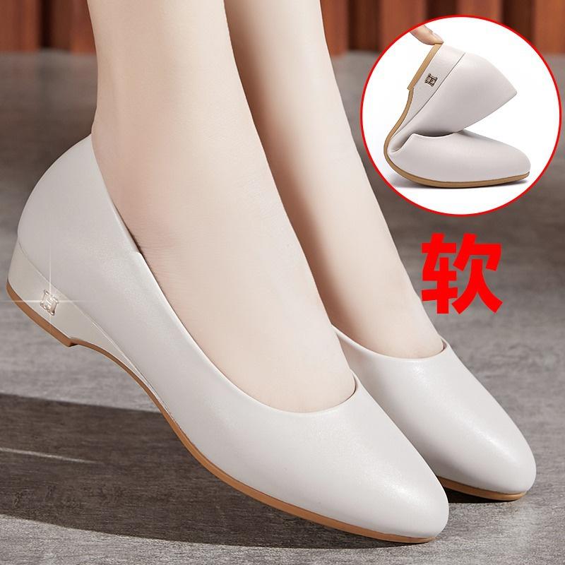 Spring New Fashion Woman Ballets Metal Buckle Single Shoes Soft Leather Soft Sole Comfortable Flats Mother Shoes
