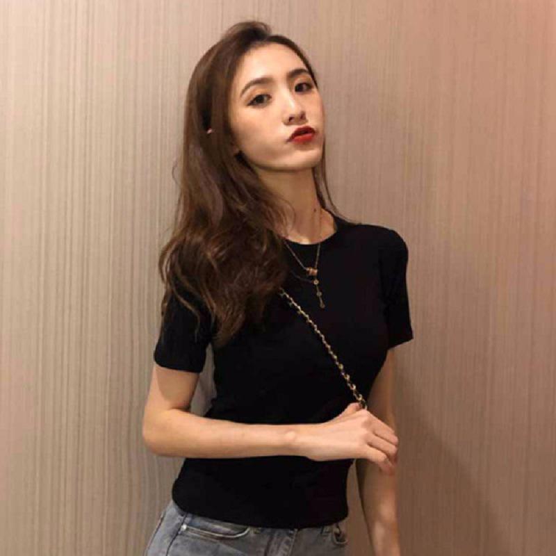 Round Neck Solid Color Short-sleeved T-shirt for Women In Summer Korean Women's New Top