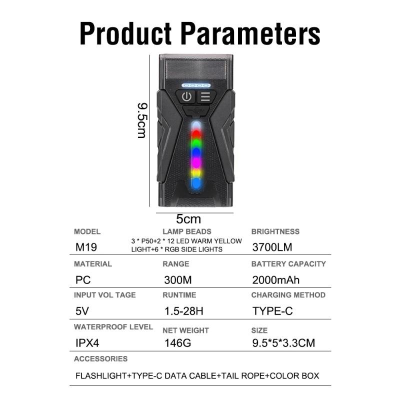 High Brightness Flashlight Rechargeable RGB Folding Desk Lamp Clip Magnetic Portable Multifunctional Flashlight