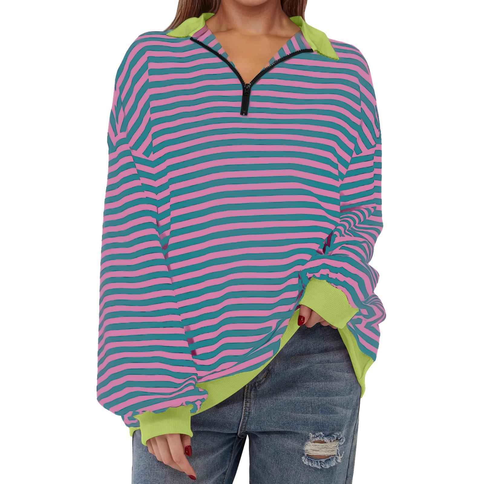 

Женская повседневная модная толстовка с длинным рукавом и полосатым принтом на молнии XXL фиолетовый