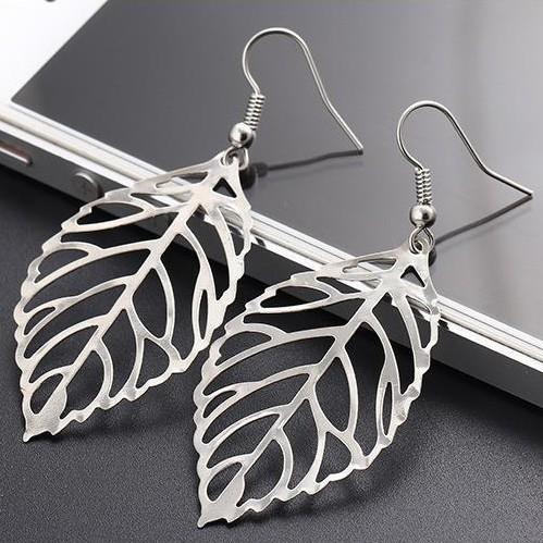 [Fashionable Long Leaf Pendant Earrings Vintage Minimalist Dangle Earrings for Women] серебряный