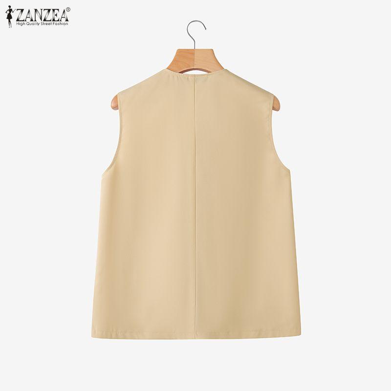 ZANZEA Women Casual V-neck Summer Sleeveless Cardigan Vest Tops
