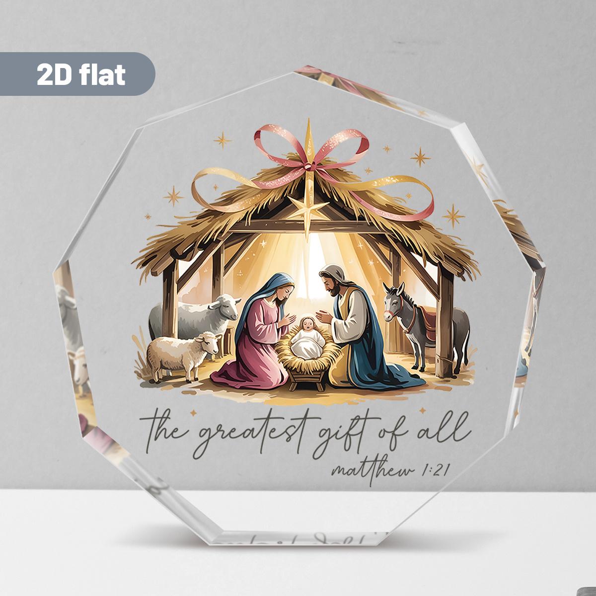 

Nine-Sided Acrylic Nativity Ornament - Stable Scene with Mary, Joseph, Shepherds & Animals - Advent & Pastor S Day Gift - Tabletop or Desktop 8.6*9cm