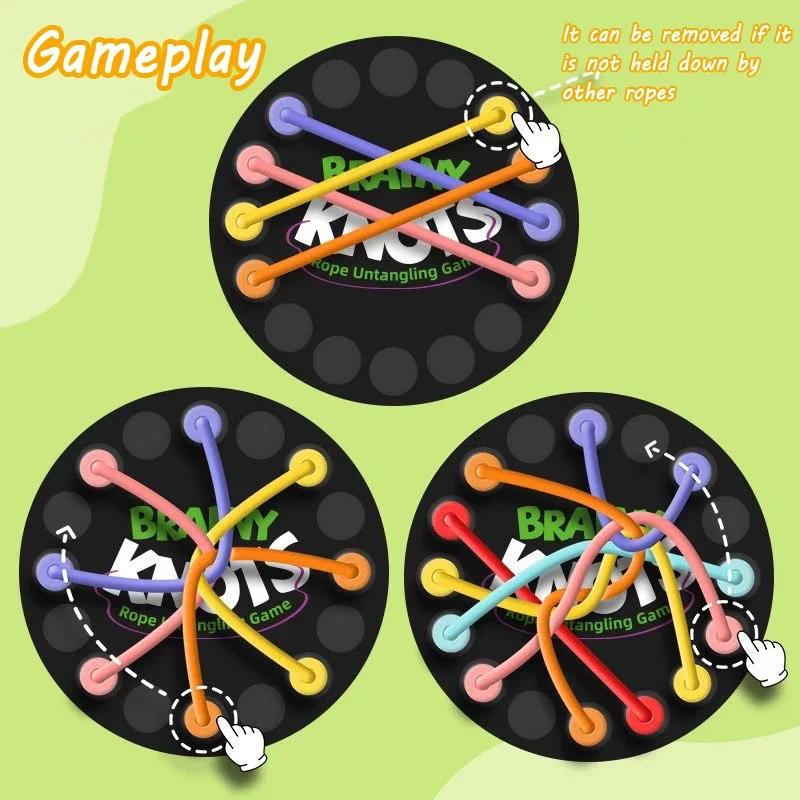 Children Rope Knots Puzzle Travel Plate Activity Colour Line Twisted Connected Ropes Sorting Logic Thinking Training Strategy Family Activity