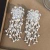 Rhinestone Floral Tassel Earrings Zinc Zinc Alloy Long Ear Drop Summer White Flower Earrings  Holiday