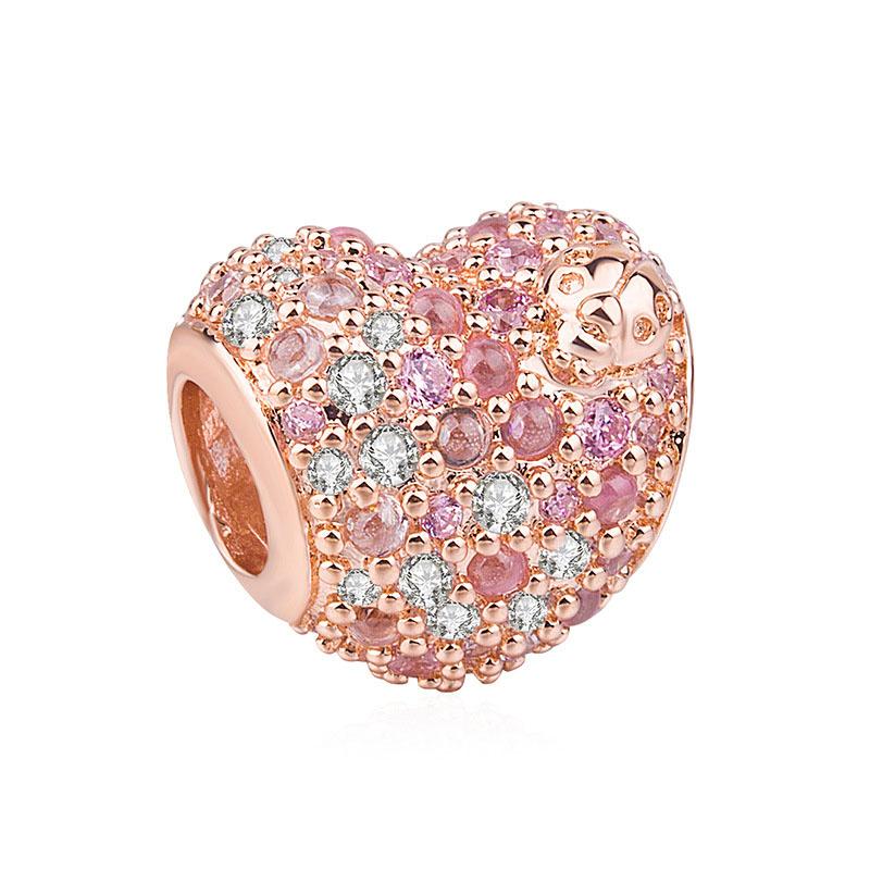 New Authentic Copper Plated Rosegold Heart Bird Butterfly Bead Charms Flower Charm Bead Charms Compatible With Pandora Bracelets Necklaces Women Diy J