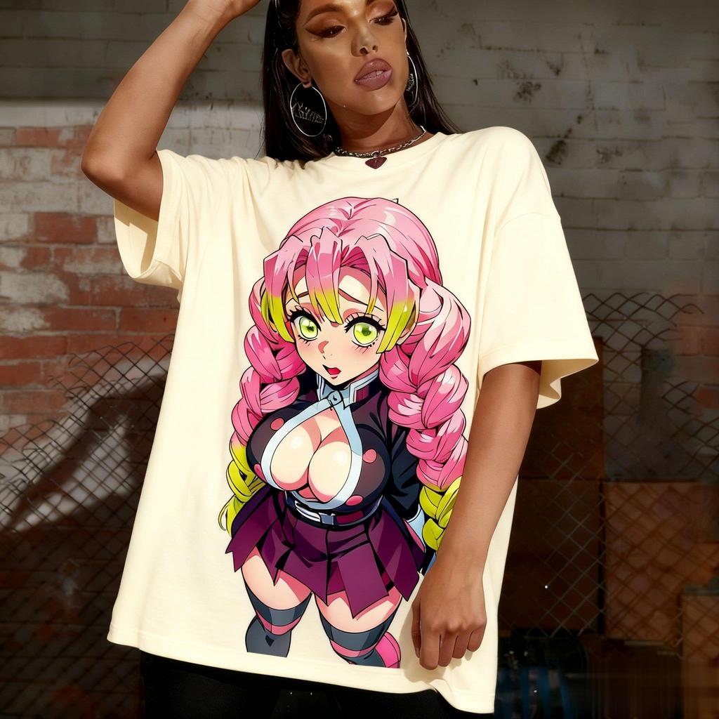 Demon Slayer Kanroji Mitsuri Anime Graphic T Shirt Women Unisex Streetwear Tee Summer Casual Oversize Short Sleeve Top Fashion
