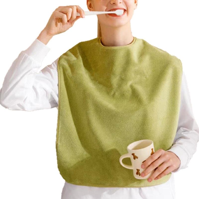 Waterproofing Elderly Bib for Dining Protections Easy to Clean and Wear Coral Fleece for Adult Senior Bib