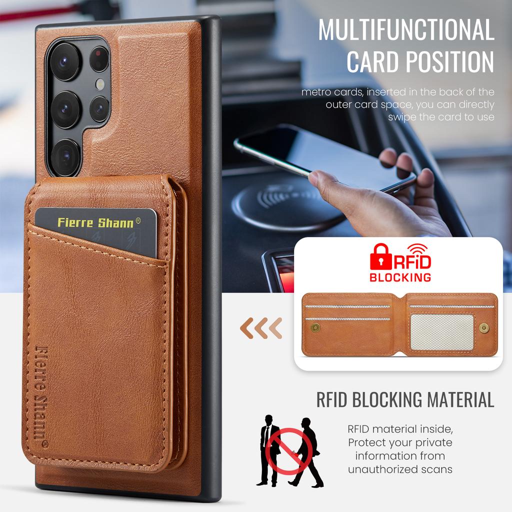 2 in 1 Cards Solt Wallet Leather RFID Wireless Charging Magnetic Case For Samsung Galaxy S24 Ultra S23 Plus S22 Kickstand Cover