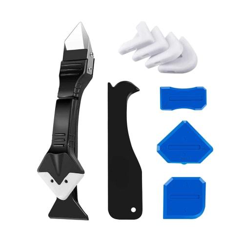 Samcos Caulking Spatula Caulking Tool Kit, 10-Piece Set with Caulk Remover and Caulk Scraper, Interchangeable Heads for Adhesive Removal and Gap Clean