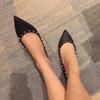 Fashion Women's Bling Bling Fashion Rivets Shallow Flat Shoes Pointed Toe Summer New Style Low Heel Leather Single Flats Sandals Loafers
