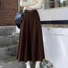 Women's Plus Size Gray Wool Blend High-Waisted Pleated Midi Skirt - Slimming Flowy Autumn Style
