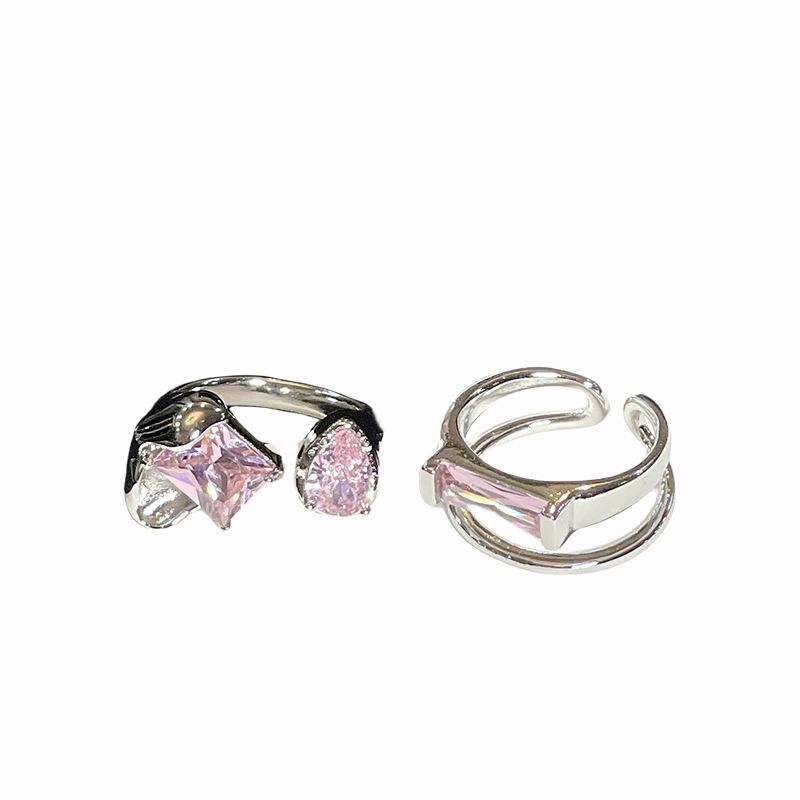 Pink Zircon Double-Layer Ring, Female Tide Light Luxury Niche Design, Ring Fashion Personality Opening Adjustable Index Finger Ring