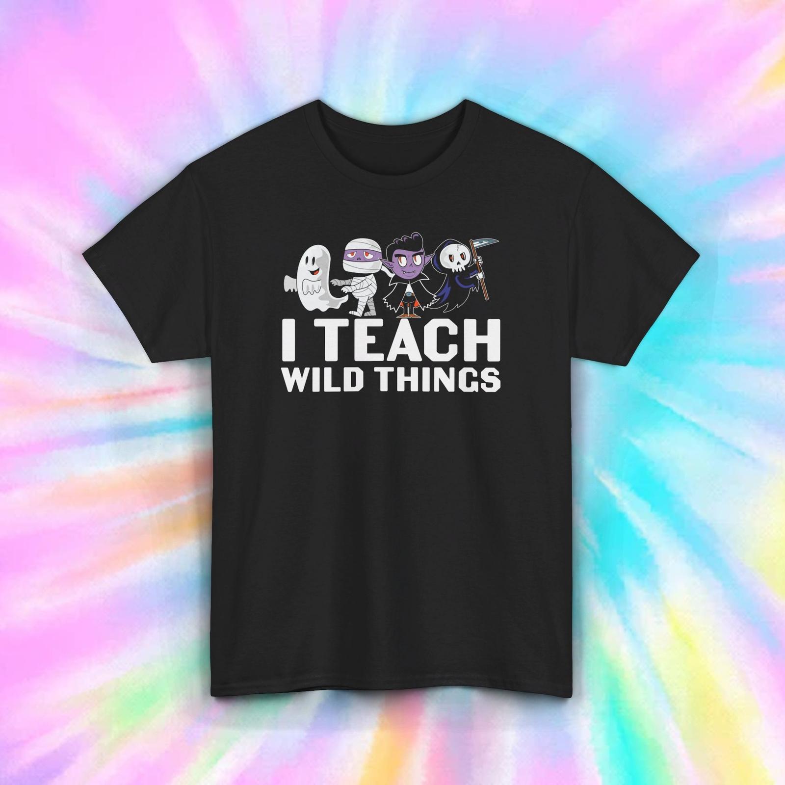 I Teach Wild Things Tee | Funny Halloween Teacher Shirt | Cute Monster Graphic L