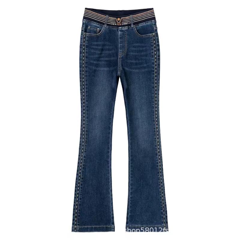 Vintage High Waist Flare Jeans Spring Denim Pants Printing Pantalones Femme Big Size Stretch Vaqueros Casual Skinny Hose