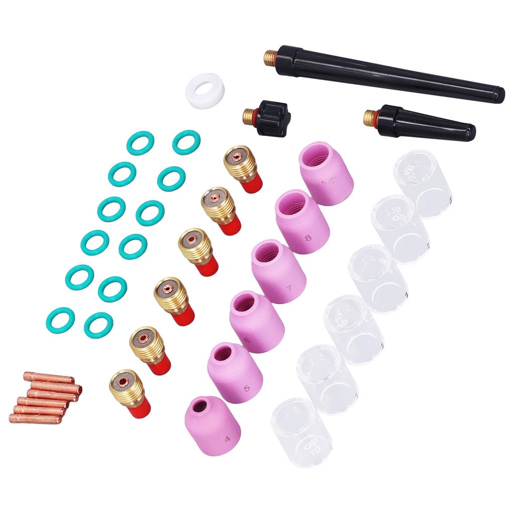 40-teiliges WIG-Schweißbrenner-Zubehörset, Spannzange, Aluminiumoxiddüse, Gaslinse, Glasbecher für WP?92025