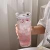 Large-capacity Lidded Ice Crystal Straw Cup, High-value Appearance Coffee Ice Americano Latte Glass Cup, Office Water Cup