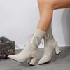 Women Knit Socks Shoes Stretch Fabric Women Luxury Ankle Boots Pointed Toe High Heels Slip-On Sock Heeled Chelsea Boots Size 43