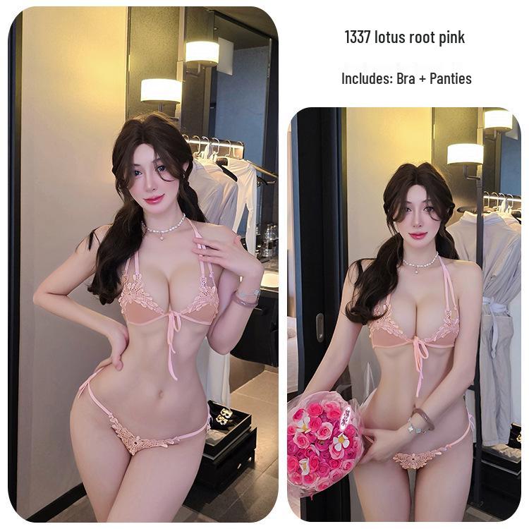 Long Night Lingerie Women's Sexy See-Through Lace Tie-Up Three-Piece Nightgown Set