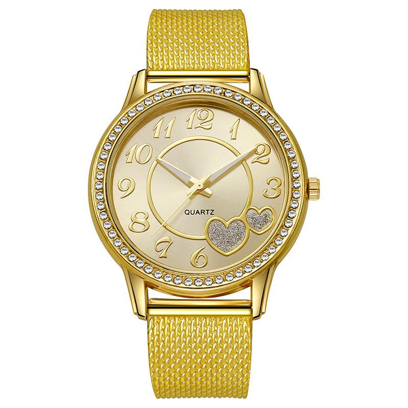 Fashion Peach Heart Mesh Belt Quartz Watch Student Rose Gold Love Diamond Women S Watch золотой