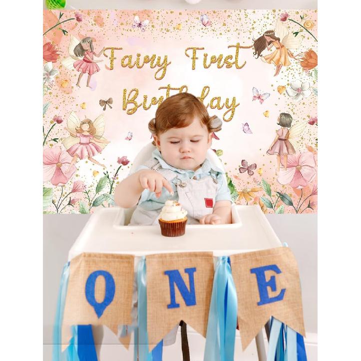 XCKALI Fairy First Birthday Backdrop Floral Fairy Girls 1st Birthday Photography Background Fairy Tale Theme Birthday Party Decorations 7x5FT