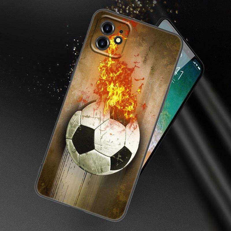 Apple iPhone 13 12 Mini 11 Pro XS Max XR X 8 7 6S 6 Plus SE 2022 2020 5S 5 uchun Olov Futbol To'pi Futbol To'pi Telefon G'ilofi Qora Qopqoq