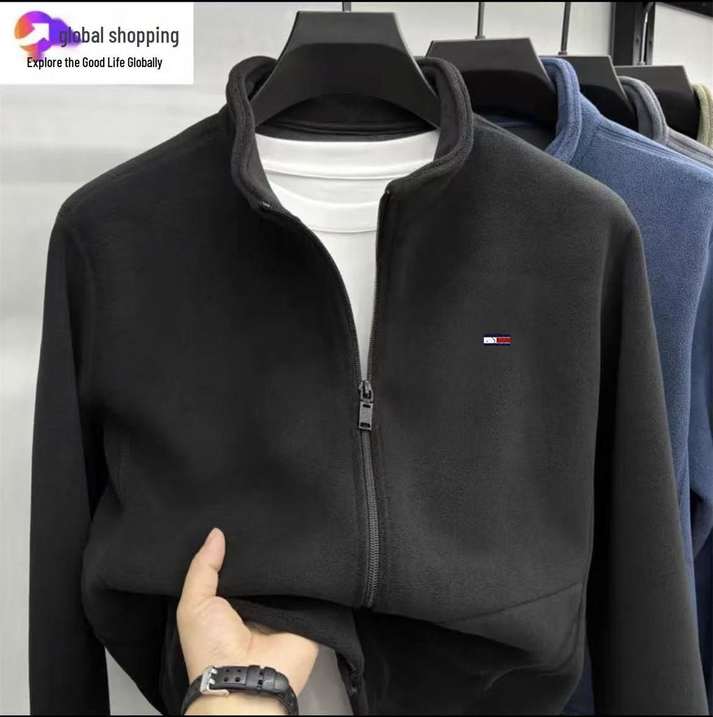 Tommy Herren Hochwertige beidseitige Fleecejacke mit Stehkragen, Warmer lässiger Winter-Hoodie mit Plus-Samt.