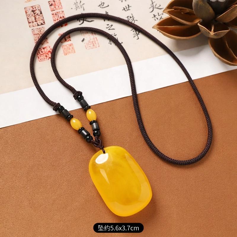 Amber Beeswax Necklace Chicken Oil Yellow No Matter Brand Pixiu Pendant Retro Women's Long Sweater Chain Men's Accessories